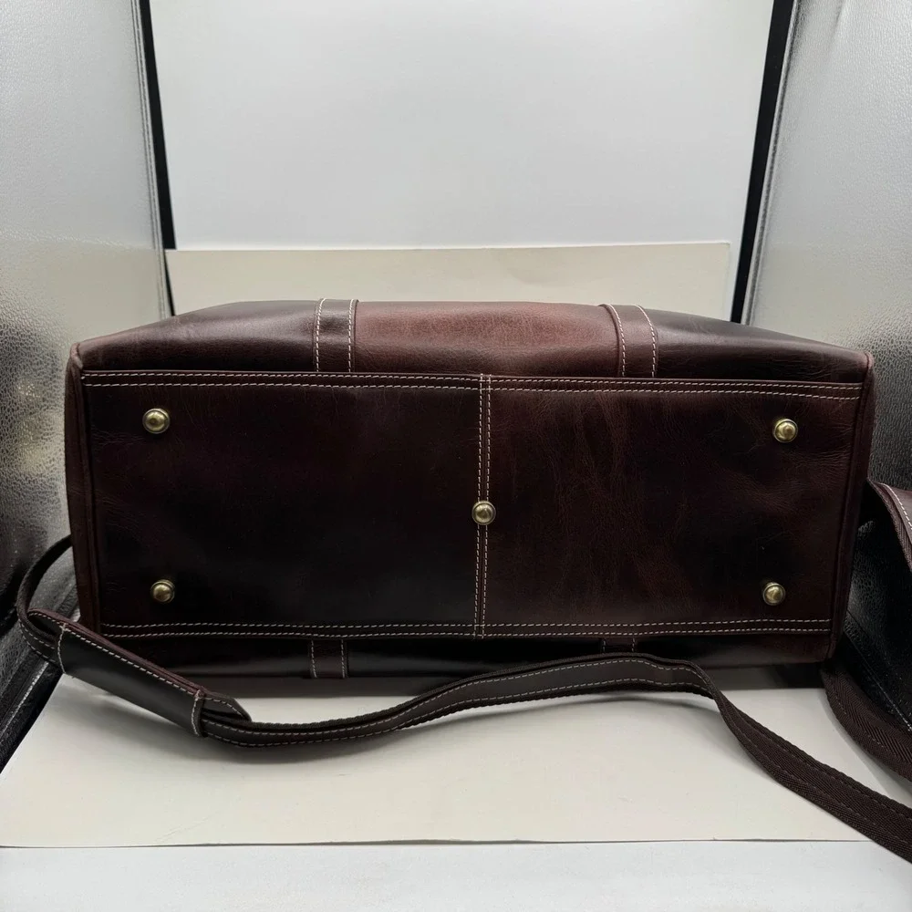 Rustic Town Leather Duffel Bag Dark Brown Weekender Travel Carry On Luggage Tag